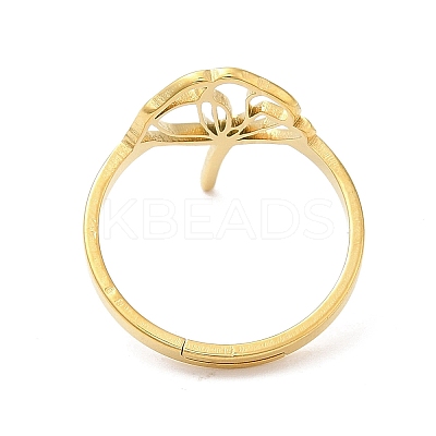 Ion Plating(IP) 304 Stainless Steel Hollow Lotus Adjustable Ring RJEW-L107-021G-1