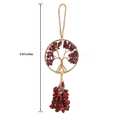 1Pc Wire Wrapped Chips Natural Red Jasper Big Pendant Decorations HJEW-SZ0001-27F-1