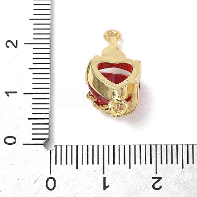 Brass with Glass Dark Red Sacred Heart Connector Charms KK-L253-27G-05-1
