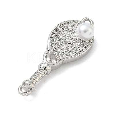 Brass Pave Clear Cubic Zirconia Tennis Racket Connector Charms KK-G548-12P-1