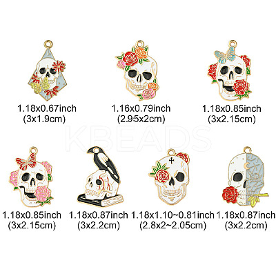 14Pcs 7 Styles Halloween Alloy Pendants ENAM-YW0004-69-1