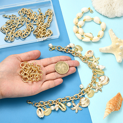 6Pcs 6 Styles Ocean Theme Cowrie Shell & Aluminum & Brass Alloy Cap Chain HJEW-SC0002-36-1