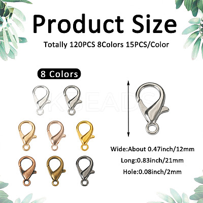 120Pcs 8 Colors Zinc Alloy Lobster Claw Clasps FIND-BT0001-22-1