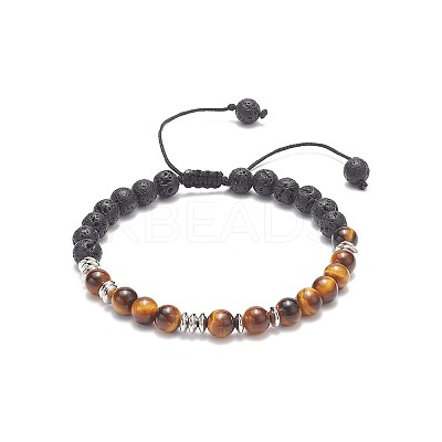 Natural Tiger Eye & Lava Rock Braided Bead Bracelet BJEW-TA00188-01-1
