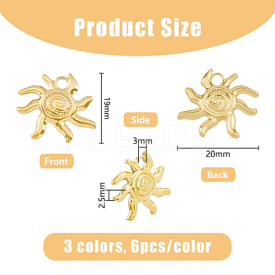 18Pcs 3 Colors 304 Stainless Steel Pendants Ion Plating(IP) STAS-DC0014-66-1