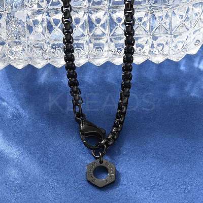 304 Stainless Steel Hexagon Pendant Box Chain Necklaces for Women NJEW-A045-25EB-1