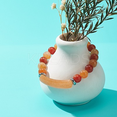 Natural Red Aventurine Beaded Stretch Bracelet BJEW-JB08879-06-1