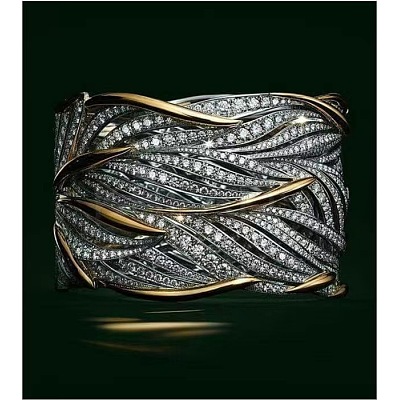 Criss Cross Alloy Crystal Rhinestone Wide Finger Rings FS-WGCE8BA-04-1