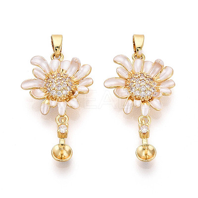 Brass Micro Pave Cubic Zirconia and Enamel Cup Pearl Peg Bails Pin Pendants KK-T079-48G-1