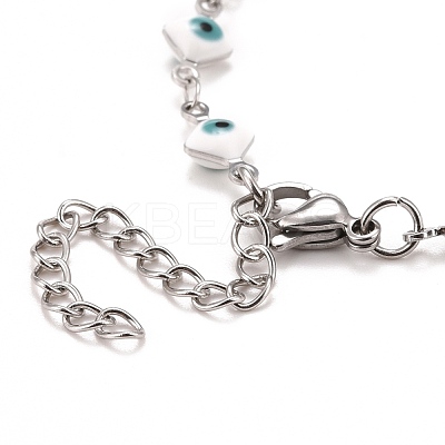 Enamel Rhombus with Evil Eye Link Chains Bracelet BJEW-P271-03P-02-1