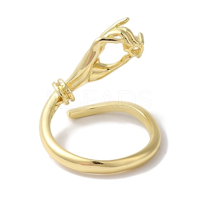 Brass Micro Pave Clear Cubic Zirconia Hand Open Cuff Rings for Women LS-RJEW-C098-14G-1