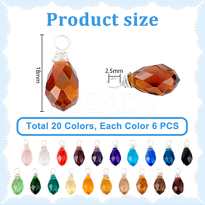 120Pcs 20 Colors Glass Pendant PALLOY-PH01677-1