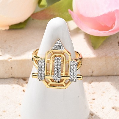 Brass Micro Pave Clear Cubic Zirconia Cuff Finger Rings for Women RJEW-U033-01GP-1