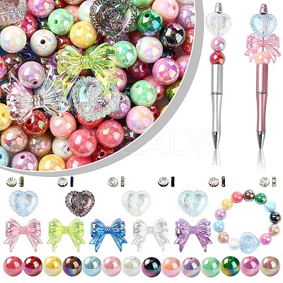 DIY Bowknot & Round & Heart Acrylic Beads Jewelry Making Findings Kits DIY-YW0010-82-1
