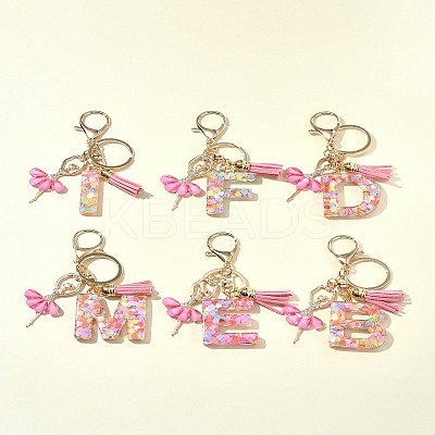 Letter A~Z Transparent Glitter Resin Pendant Keychains KEYC-FZ00024-17-1