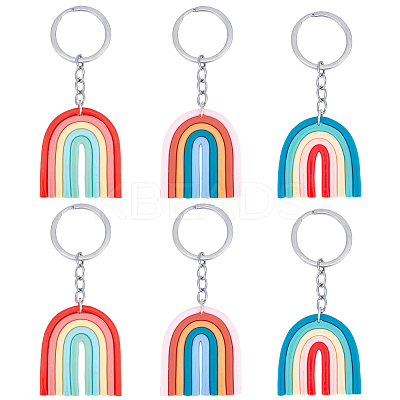 6Pcs 3 Colors Colorful Rainbow Polymer Clay Pendant Keychain KEYC-FG0001-10-1