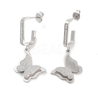 Left and Right Texture Butterfly 304 Stainless Steel Dangle Earrings EJEW-L283-093P-1