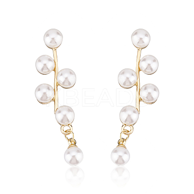 1 Pair ABS Plastic Imitation Pearl Beaded Leafy Branch Dangle Stud Earrings EJEW-AN0001-51-1