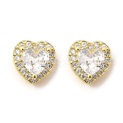 Clear Cubic Zirconia Heart Stud Earrings EJEW-K093-21G-1