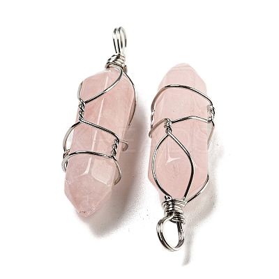 Natural Rose Quartz Double Terminal Pointed Pendants G-H308-05P-04-1
