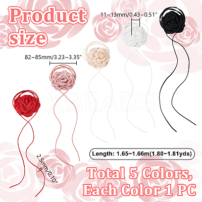 5Pcs 5 Colors Cloth Flower Collar Choker Necklaces AJEW-GA0007-38-1
