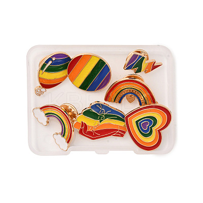 7Pcs 7 Styles Pride Rainbow Theme Enamel Pins JEWB-FP0001-05-1