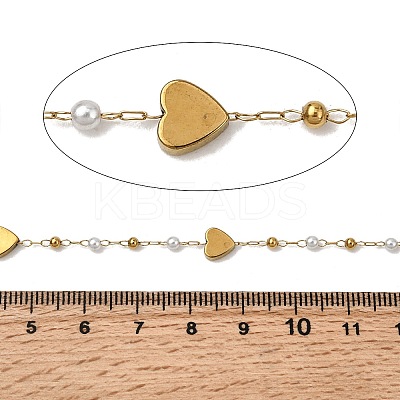 Handmade 304 Stainless Steel ABS Plastic Pearl Heart Link Chains CHS-L032-10G-02-1