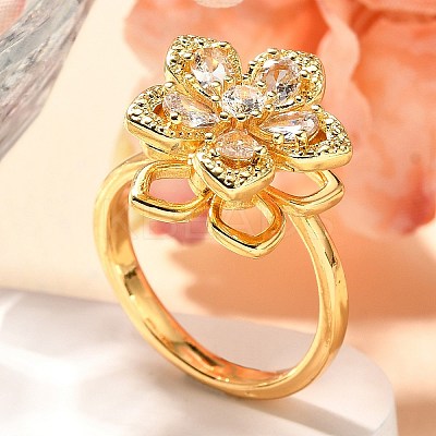 Flower Rotatable Finger Ring for Women RJEW-U035-01G-03-1