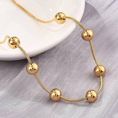 304 Stainless Steel Round Beads Snake Chain Necklaces NJEW-D319-02C-G-1