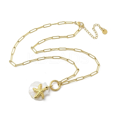 Summer Beach 304 Stainless Steel Pendant Paperclip Chain Necklaces STAS-Z105-07G-01-1