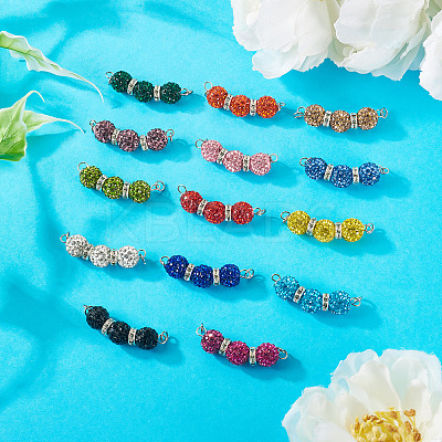 14Pcs 14 Colors Polymer Clay Rhinestone Ball Connector Charms PALLOY-TAC0145-1