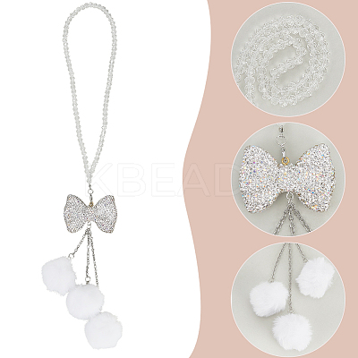 Polyester Ball & Rhinestone Bowkont Pendant Decorations HJEW-WH20009-02A-1