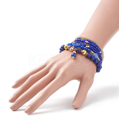7Pcs 7 Style Natural & Synthetic Mixed Gemstone & Glass Seed Beaded Stretch Bracelets Set BJEW-JB08892-04-1