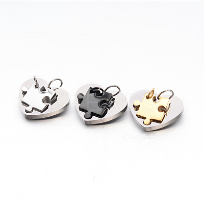 Valentine's Couple Jewelry Lovers 304 Stainless Steel Heart with Puzzle Jigsaw Split Pendants STAS-E090-46-1