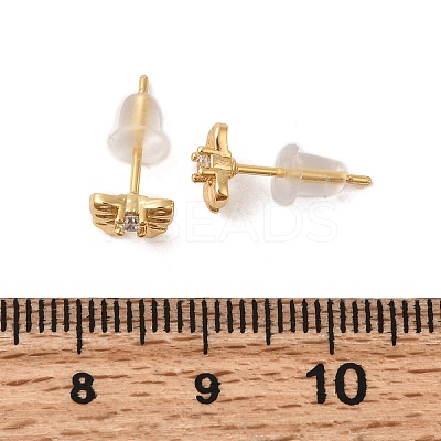 Bowknot Brass Micro Pave Clear Cubic Zirconia Stud Earrings EJEW-P331-11G-1