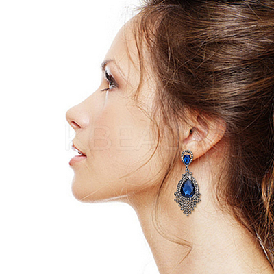 3 Pairs 3 Colors Glass Teardrop Dangle Stud Earrings EJEW-FI0001-88-1