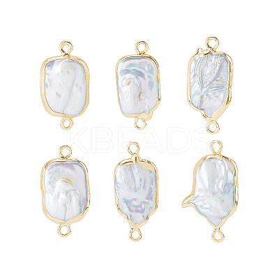 6Pcs Electroplate Natural Baroque Pearl Keshi Pearl Rectangle Connector Charms PEAR-HS0001-30-1