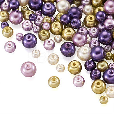 12 Strands 12 Styles Baking Paint Pearlized Glass Pearl Round Bead Strands HY-CW0001-03B-1
