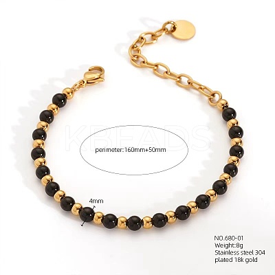 Bohemian Style Natural Black Agate Round Beaded Bracelets for Women JU9810-1-1