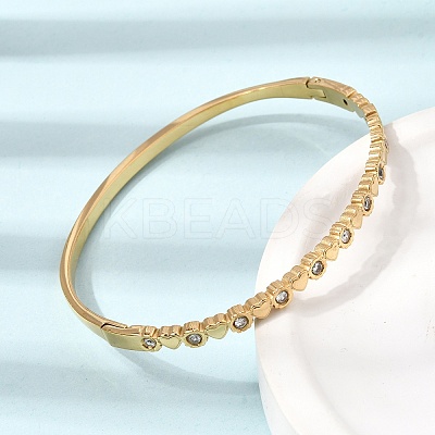 304 Stainless Steel Crystal Rhinestone Heart Hinged Cuff Bangles for Women SA-CBA61B8-10G-1