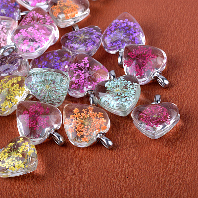Heart Alloy Glass Pendants X-GLAA-Q049-20mm-03P-1