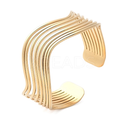 Multilayer Wave 304 Stainless Steel Cuff Bangles for Women BJEW-U032-18G-1