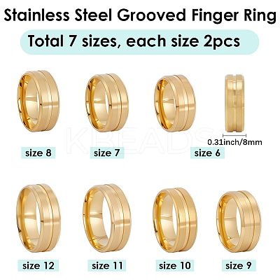 14Pcs 7 Styles Stainless Steel Grooved Finger Ring Settings STAS-SC0010-65G-1