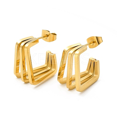 Ion Plating(IP) 304 Stainless Steel Triple Layer Rectangle Stud Earrings EJEW-A089-01G-1