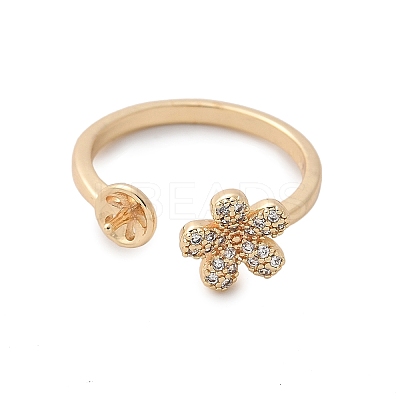 Flower Brass Micro Pave Cubic Zirconia Cuff Ring Setting LS-KK-A244-01A-G-1