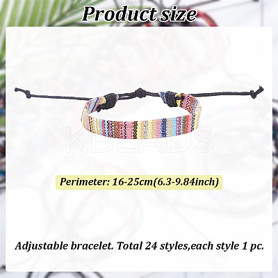 24Pcs 24 Style Jute Braided Cord Bracelets Set with Wax Cord BJEW-AN0001-61-1