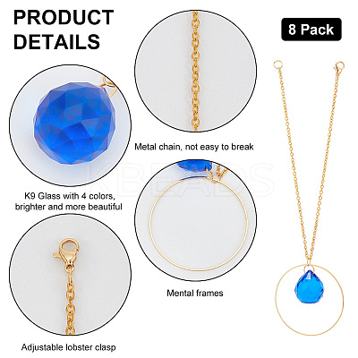 8Pcs Glass Teardrop Pendant Decorations HJEW-PH01772-1