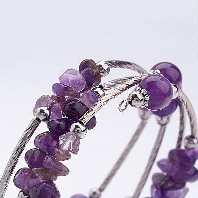 Four Loops Wrap Amethyst Beads Bracelets BJEW-JB02590-05-1