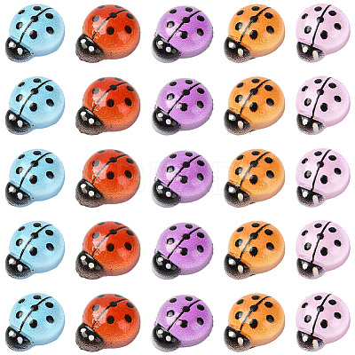 100Pcs 5 Colors Ladybug Luminous Resin Cabochon MRMJ-SP0001-11-1