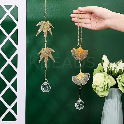 2Pcs Leaf Brass Handmade Wind Chimes HJEW-BC0001-18-1